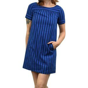 HD IN PARIS Anthropologie Blue Striped Shift Dress Short Sleeve - 8